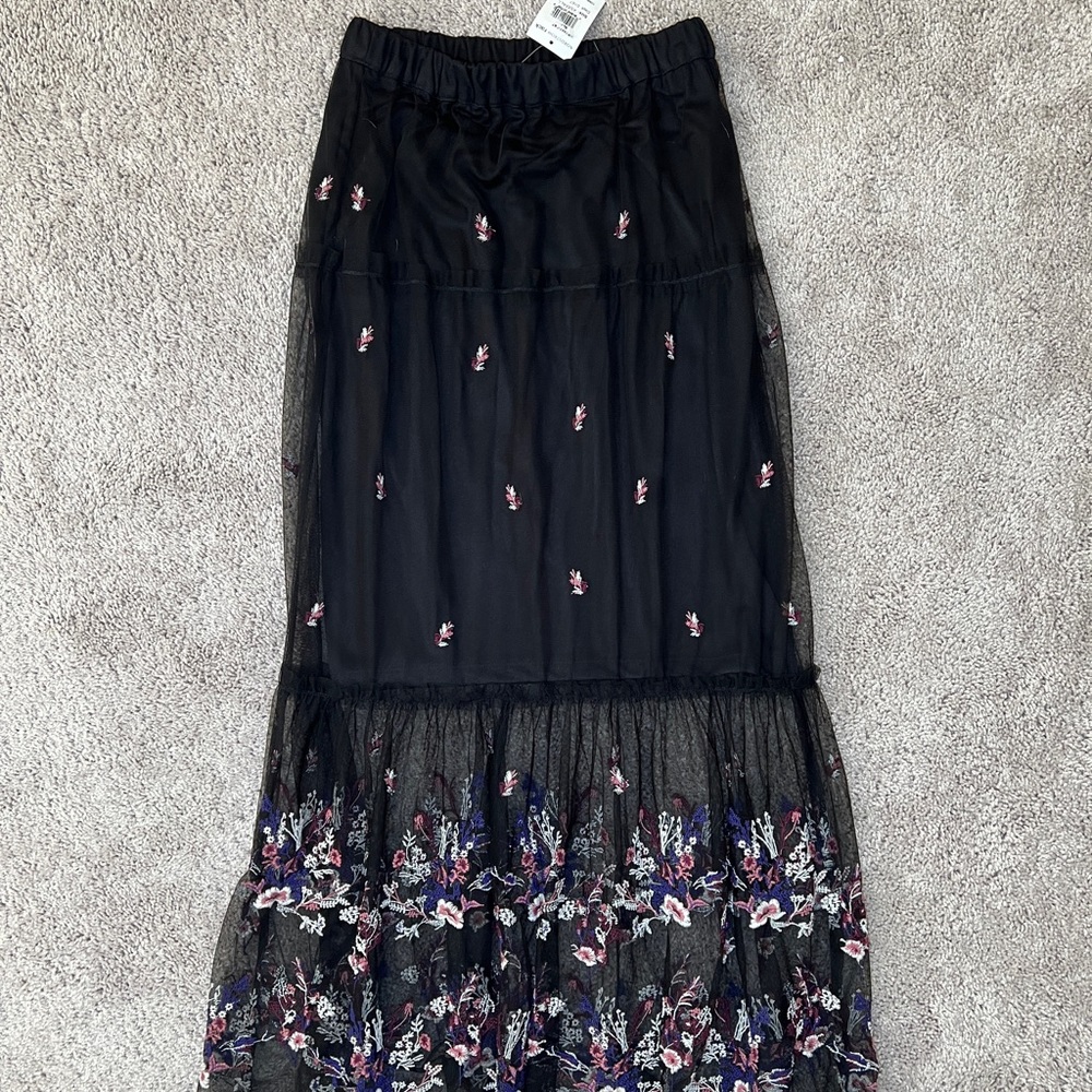 Black Lace/Mesh Embroidered Maxi Skirt